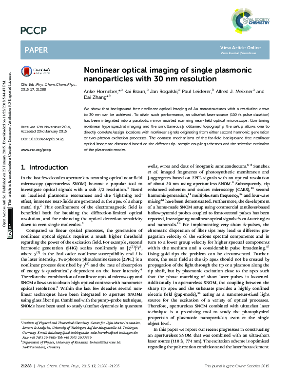 (PDF) Nonlinear optical imaging of single plasmonic nanoparticles with ...