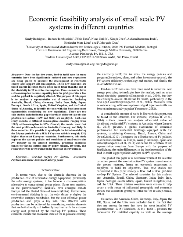 (PDF) Economic feasibility analysis of small scale PV systems in ...