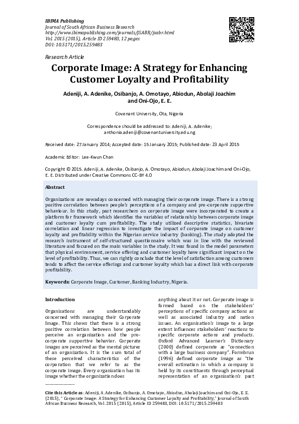 (PDF) Corporate Image: A Strategy for Enhancing Customer Loyalty and ...