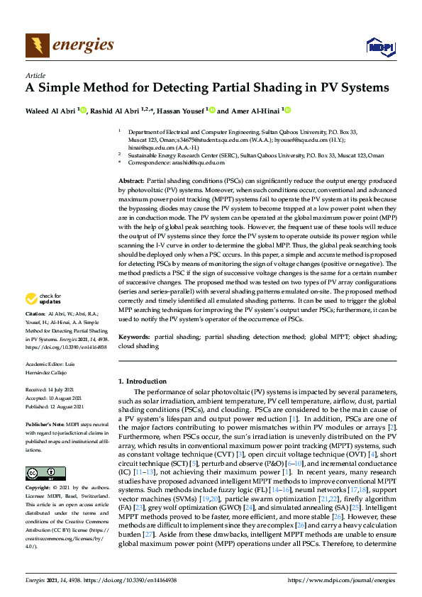 (PDF) A Simple Method for Detecting Partial Shading in PV Systems