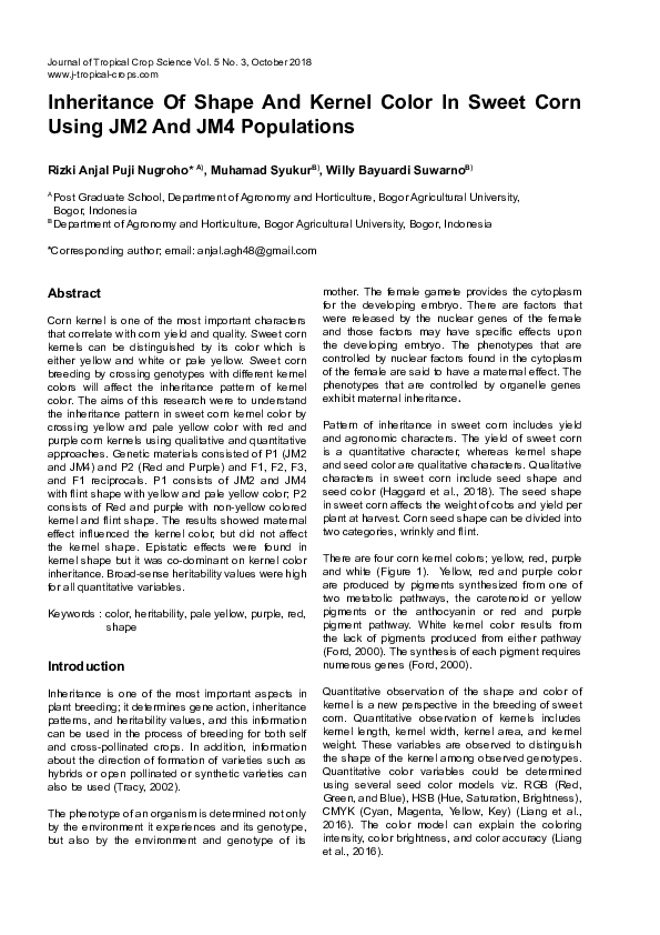 (PDF) Inheritance Of Shape And Kernel Color In Sweet Corn Using JM2 And ...