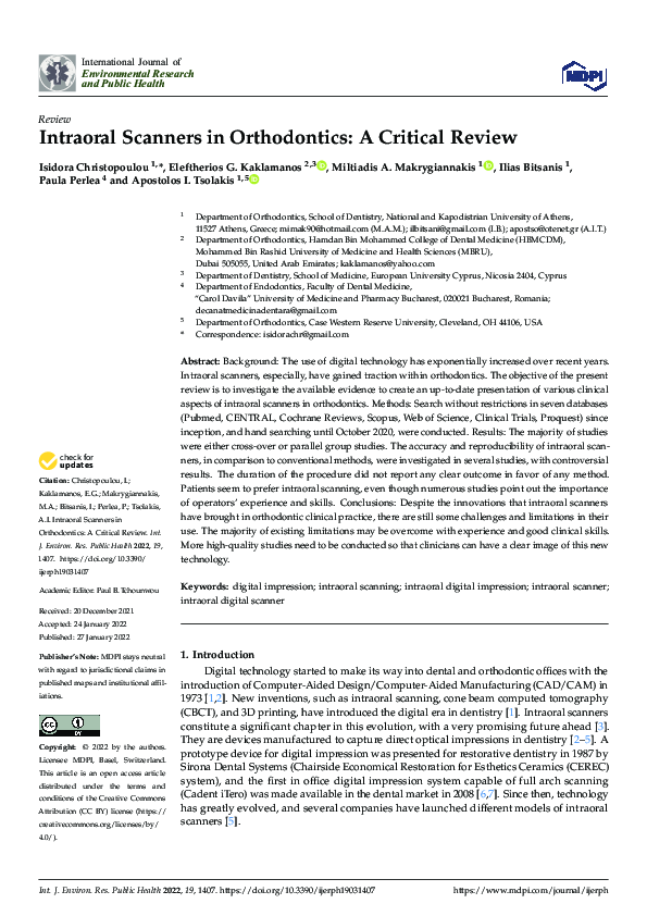 (PDF) Intraoral Scanners in Orthodontics: A Critical Review