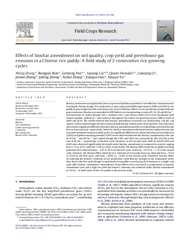(PDF) Effects of biochar amendment on soil quality, crop yield and ...