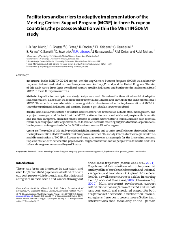 (PDF) Facilitators and barriers to adaptive implementation of the ...