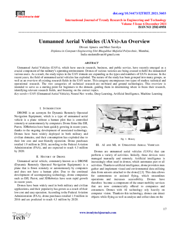 (PDF) Unmanned Aerial Vehicles (UAVs)-An Overview