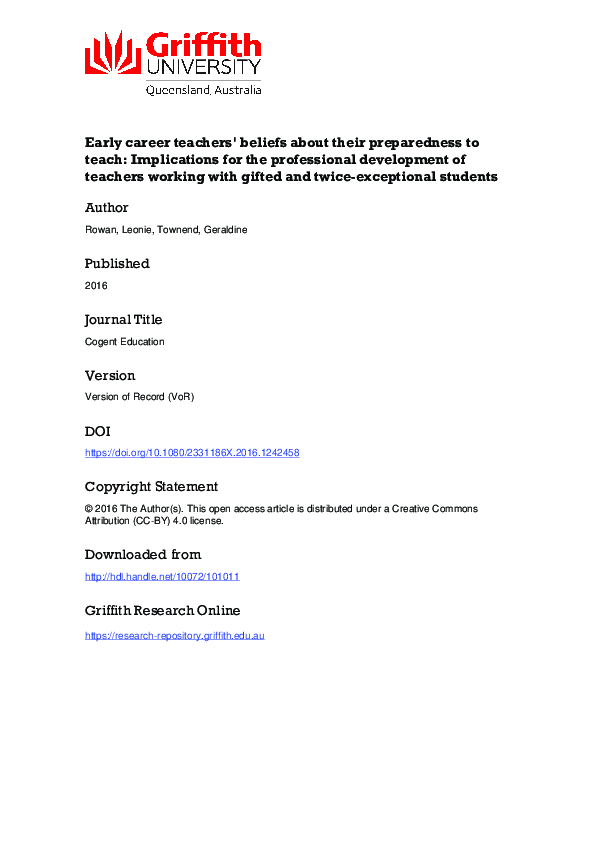  PDF Early Career Teachers Beliefs About Their Preparedness To Teach 
