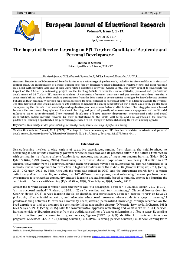 (PDF) The Impact of Service-Learning on EFL Teacher Candidates ...
