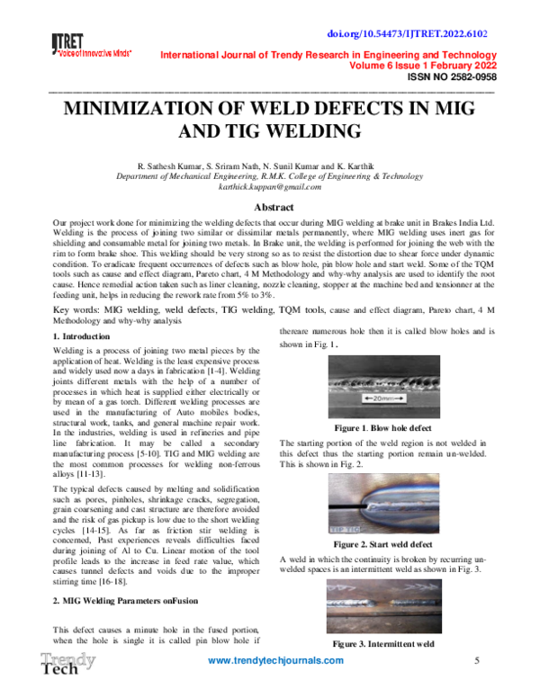 (PDF) MINIMIZATION OF WELD DEFECTS IN MIG AND TIG WELDING