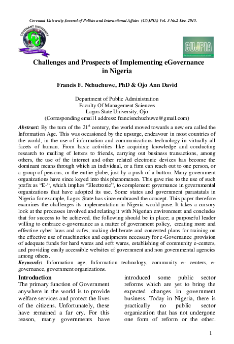 (PDF) Challenges and Prospects of Implementing eGovernance in Nigeria