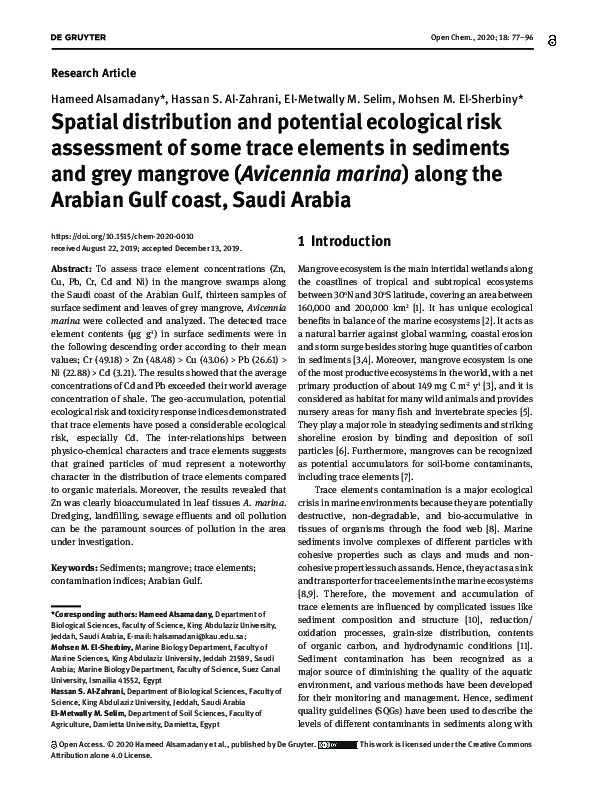 (PDF) Spatial distribution and potential ecological risk assessment of ...