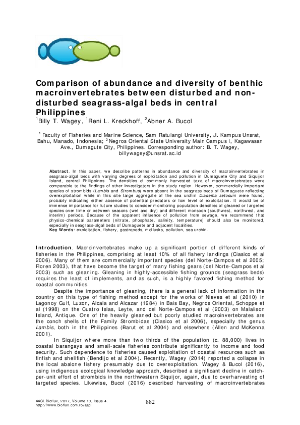 (PDF) Comparison of abundance and diversity of benthic ...