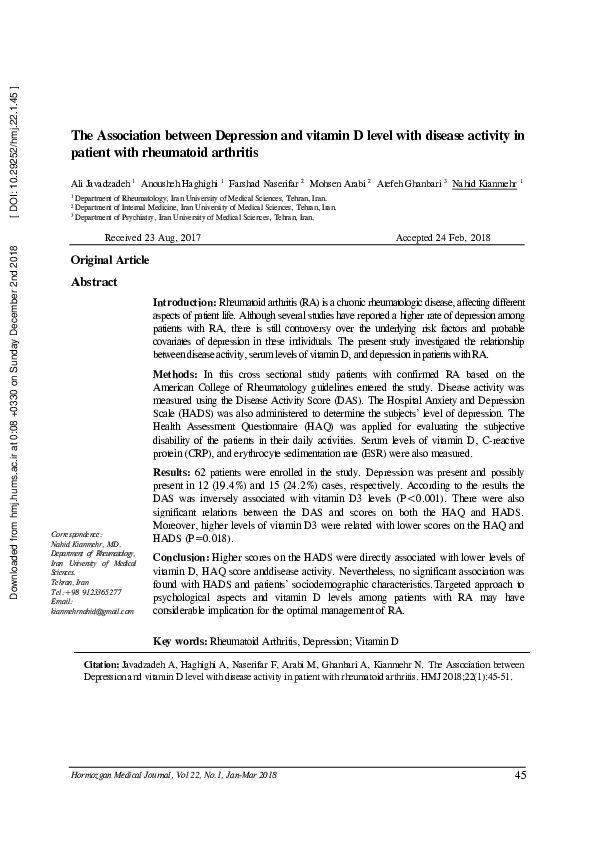 (PDF) The Association between Depression and vitamin D level with ...