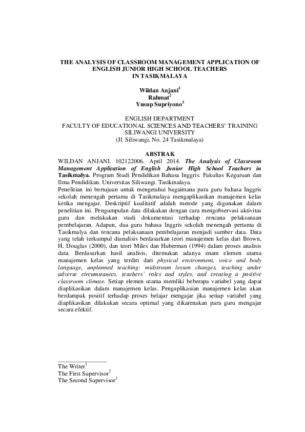 (PDF) The Analysis of Classroom Management Application of English ...
