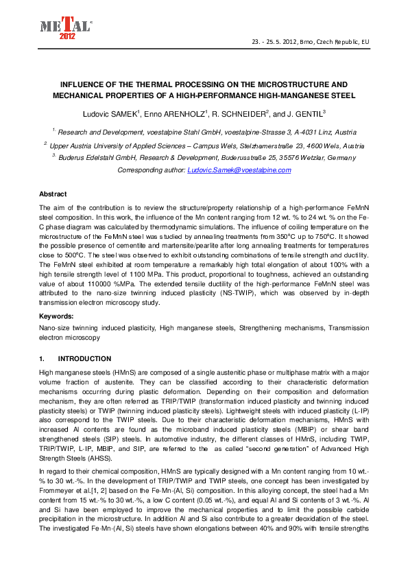 (PDF) Influence of the Thermal Processing on the Microstructure and ...