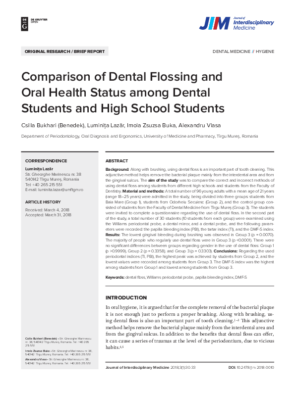 (PDF) Comparison of Dental Flossing and Oral Health Status among Dental ...