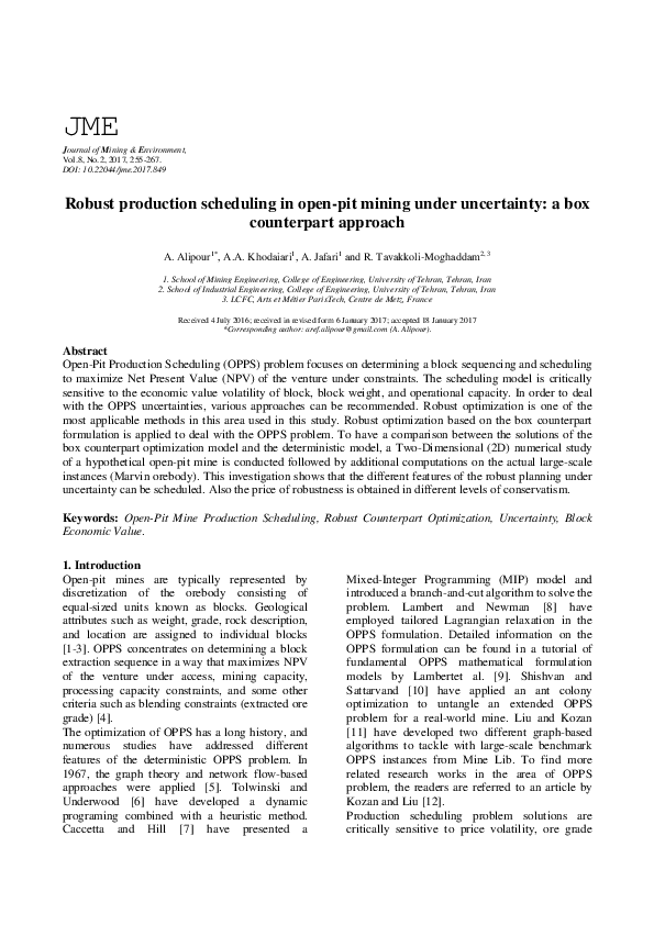 (PDF) Uncertain production scheduling optimization in open-pit mines ...
