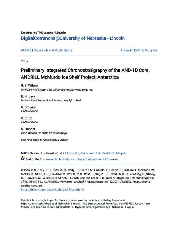 (PDF) Preliminary Integrated Chronostratigraphy of the AND-1B Core ...