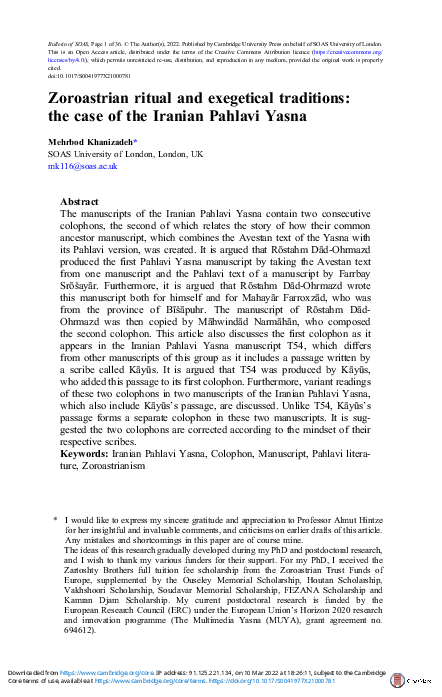 (PDF) Zoroastrian ritual and exegetical traditions: the case of the ...