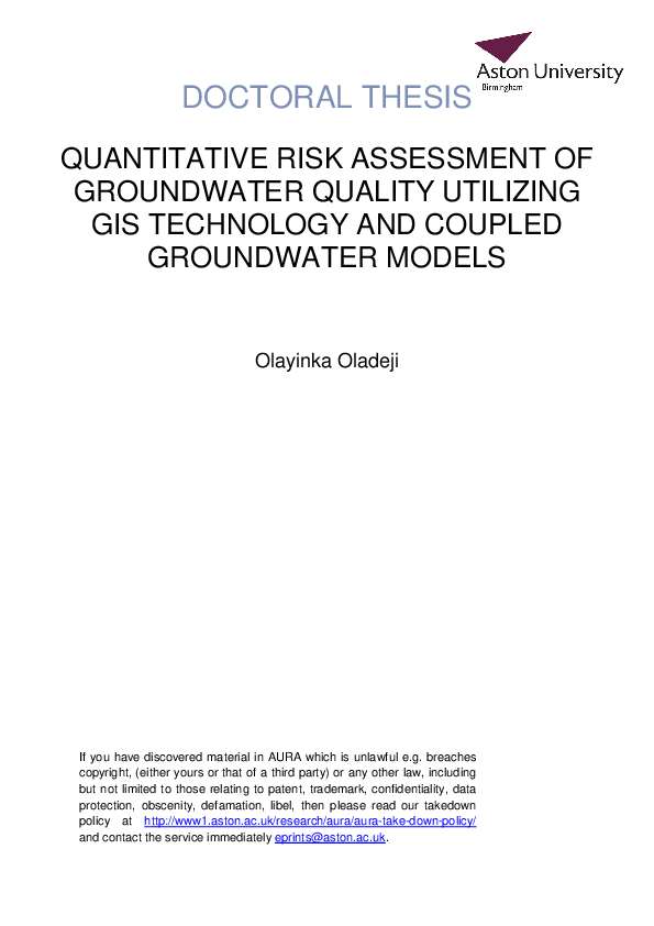 (PDF) Quantitative Risk Assessment of Groundwater Quality Utilizing Gis ...