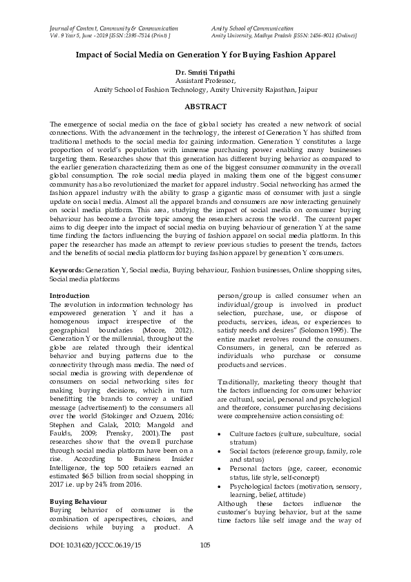 (PDF) Impact of Social Media on Generation Y for Buying Fashion Apparel