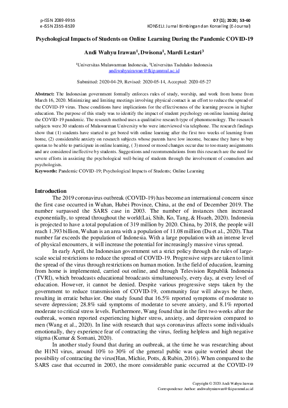 (PDF) Psychological Impacts of Students on Online Learning During the ...