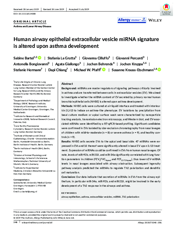 (PDF) miRNA Alterations in Airway Epithelial EVs During Asthma