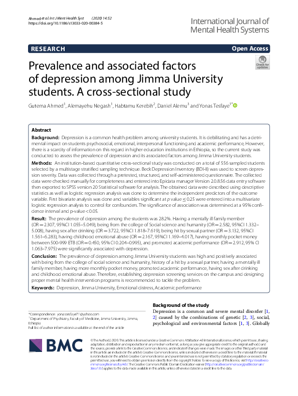 (PDF) Prevalence and associated factors of depression among Jimma ...