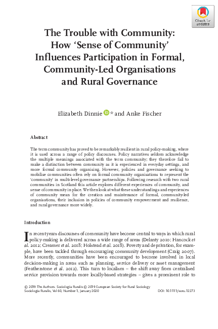 (PDF) The trouble with community: how ‘sense of community’ influences ...