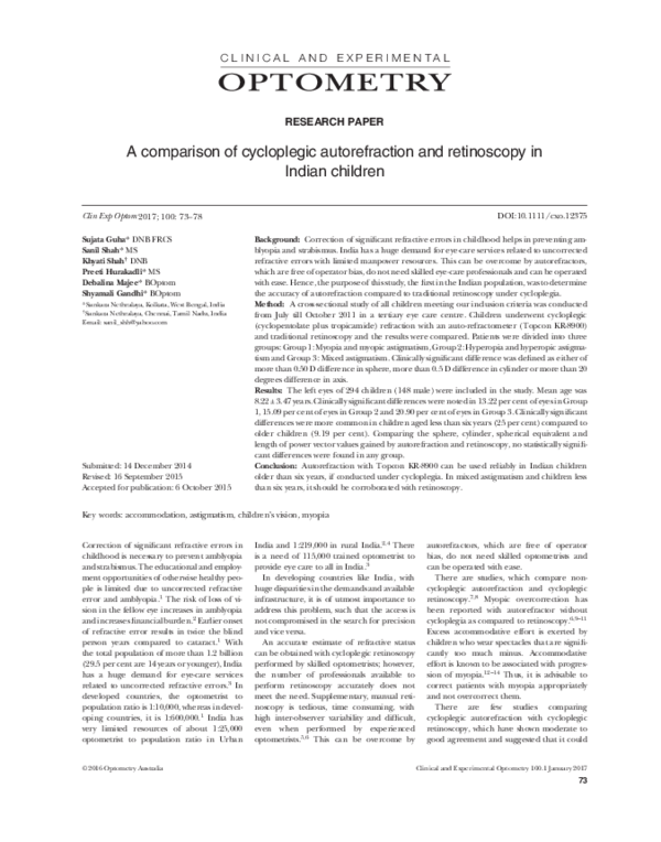 (PDF) A comparison of cycloplegic autorefraction and retinoscopy in