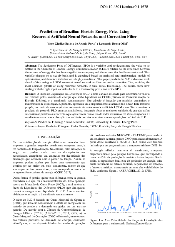 (PDF) Prediction of Brazilian Electric Energy Price Using Recurrent ...