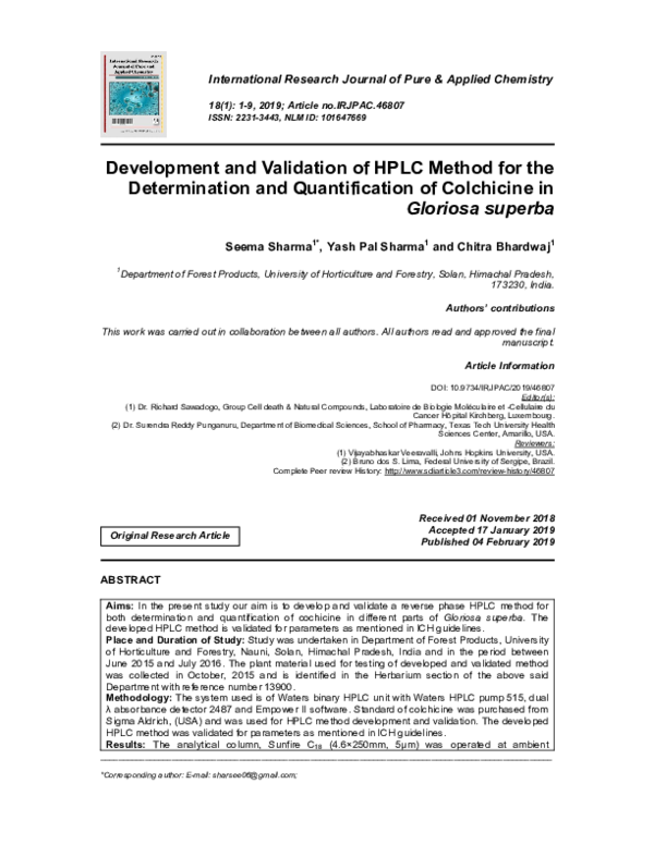 (PDF) Development and Validation of a HPLC Method for Determination of ...