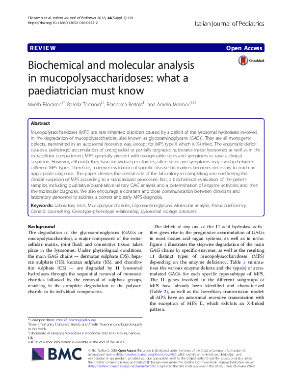 (PDF) Biochemical and molecular analysis in mucopolysaccharidoses: what ...