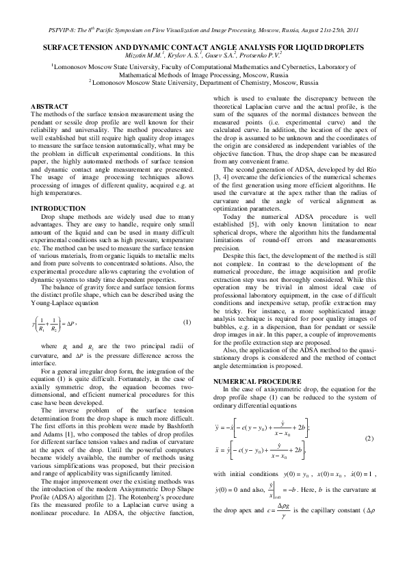 (PDF) Surface tension and dynamic contact angle analysis for liquid ...