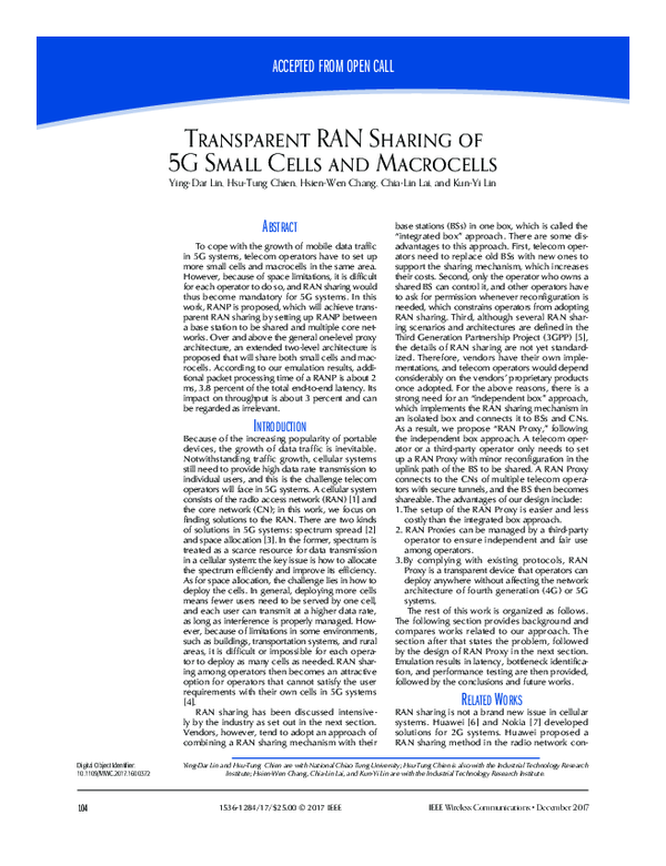 (PDF) Transparent RAN Sharing of 5G Small Cells and Macrocells | Hsu ...