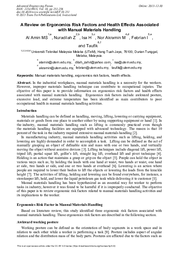 (PDF) A Review on Ergonomics Risk Factors and Health Effects Associated