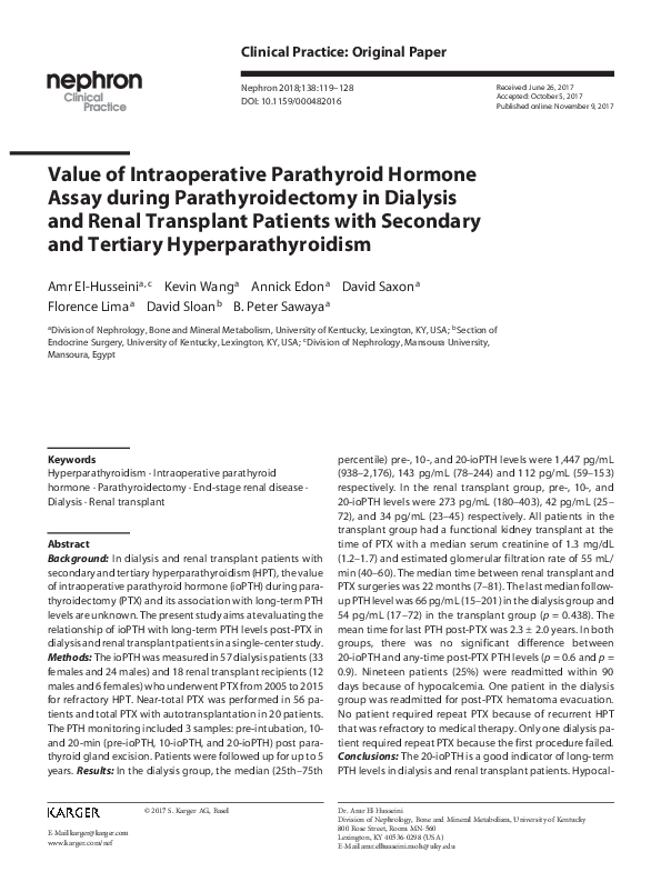 (PDF) Value of Intraoperative Parathyroid Hormone Assay during ...