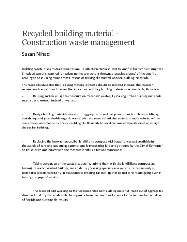 (PDF) Recycled building material - Construction waste management