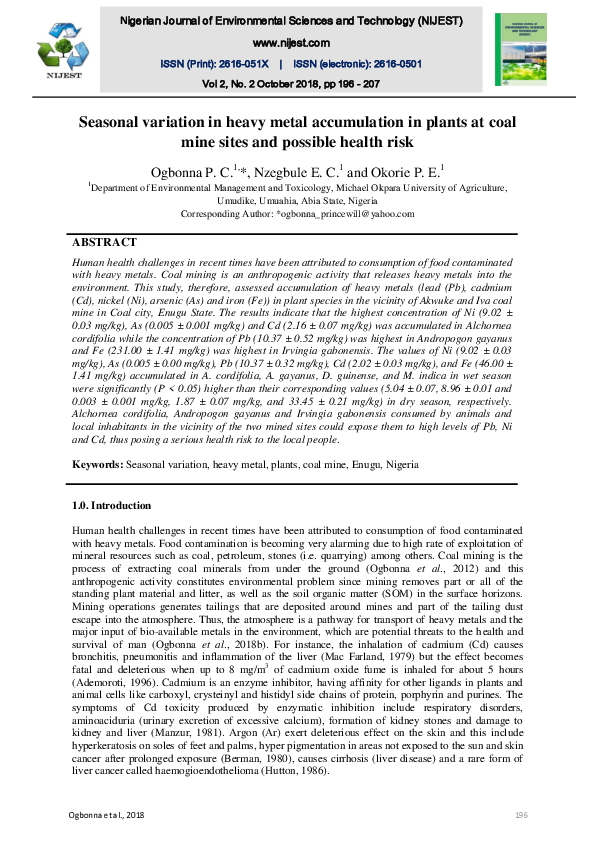 (PDF) Seasonal variation in heavy metal accumulation in subtropical ...