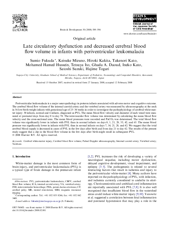 (PDF) Cerebral Blood Flow in Periventricular Leukomalacia