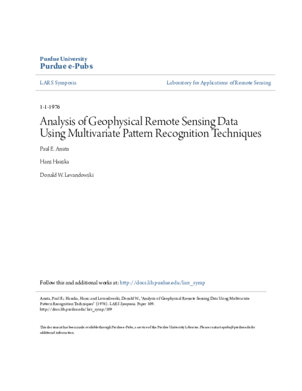 (PDF) Analysis of Geophysical Remote Sensing Data Using Multivariate ...