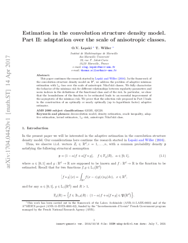 (PDF) Estimation in the Convolution Structure Density Model. Part II ...