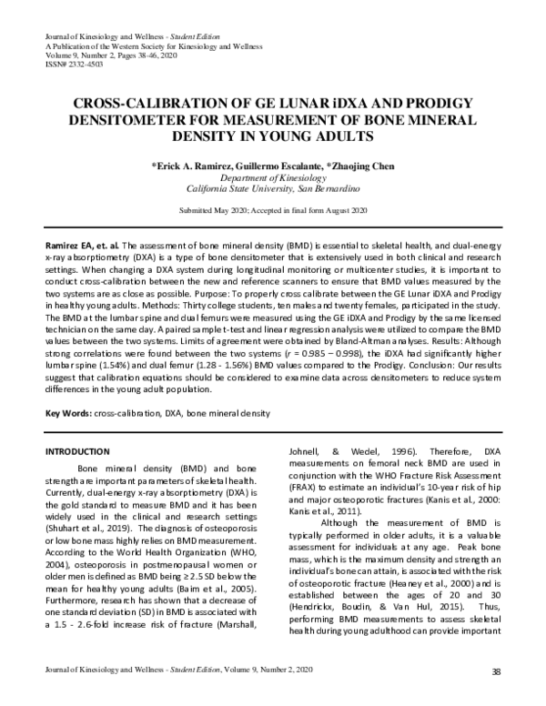 (PDF) Cross-calibration of GE Lunar iDXA and Prodigy Densitometer for ...