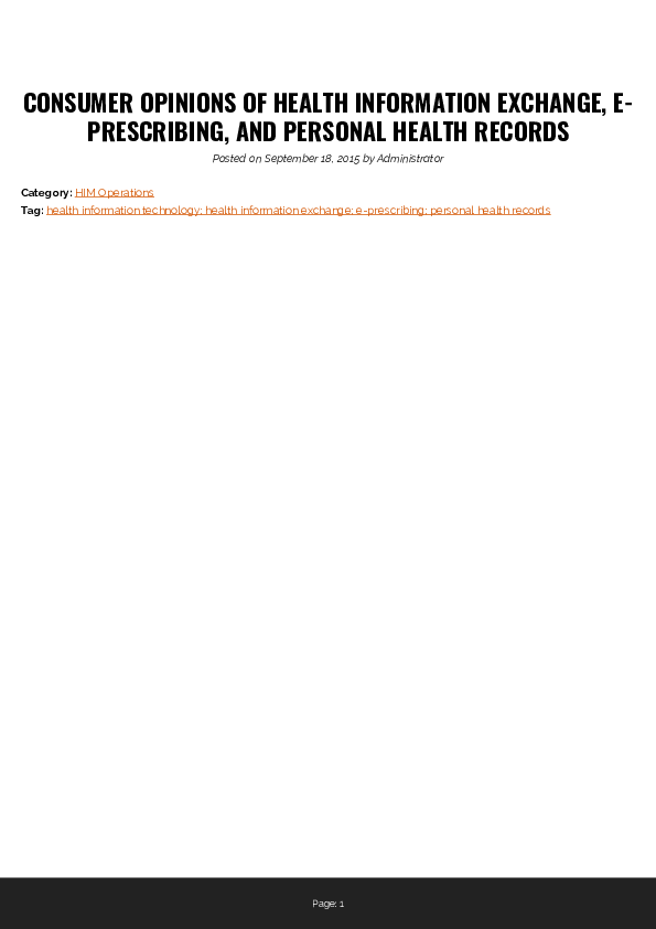 (PDF) Consumer Opinions of Health Information Exchange, e-Prescribing ...