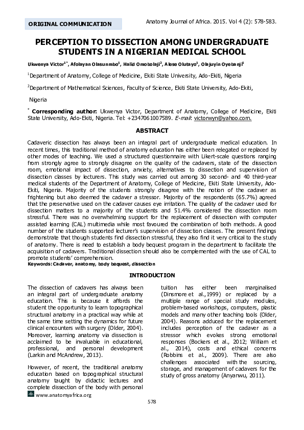 (PDF) Perception to dissection among undergraduate students in a ...