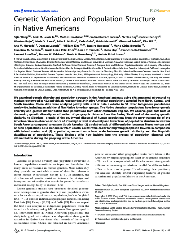 (PDF) Genetic variation and population structure in native Americans