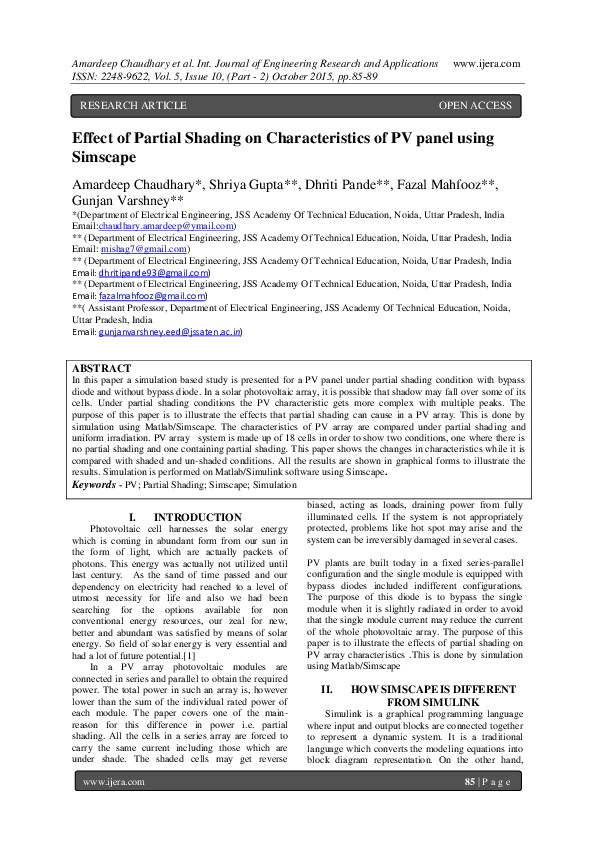 (PDF) Effect of Partial Shading on Characteristics of PV panel using