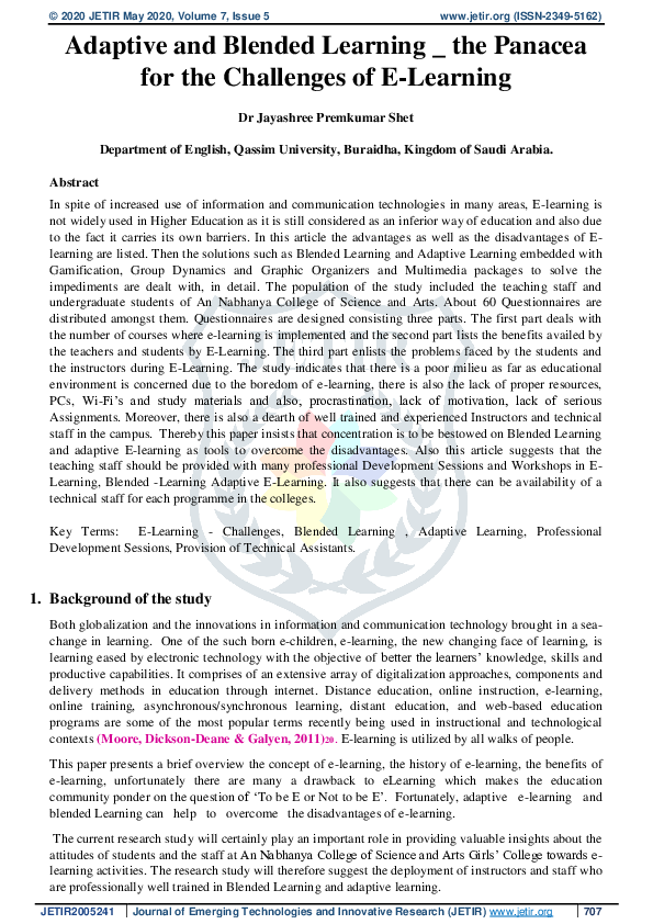 (PDF) Adaptive and Blended Learning _ the Panacea for the Challenges of ...