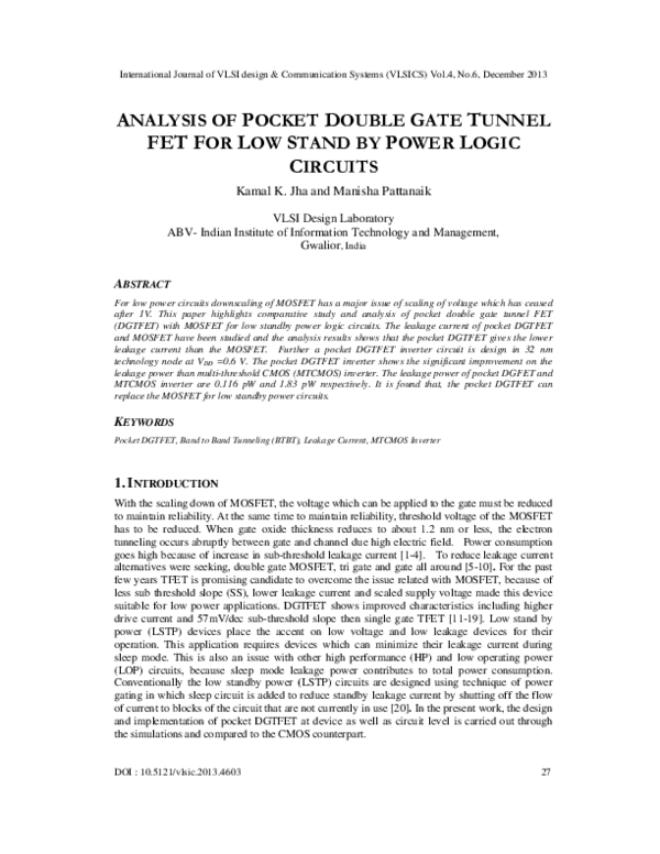 (PDF) Analysis of Pocket Double Gate Tunnel FET for Low Stand by Power ...