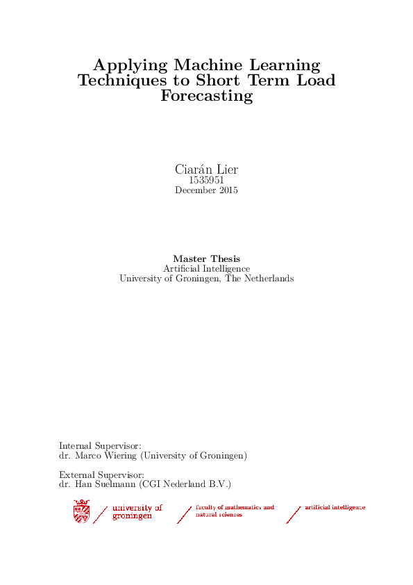 (PDF) Applying Machine Learning Techniques to Short Term Load Forecasting
