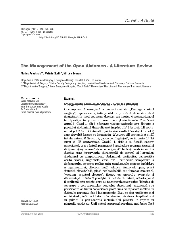(PDF) The Management of the Open Abdomen - A Literature Review